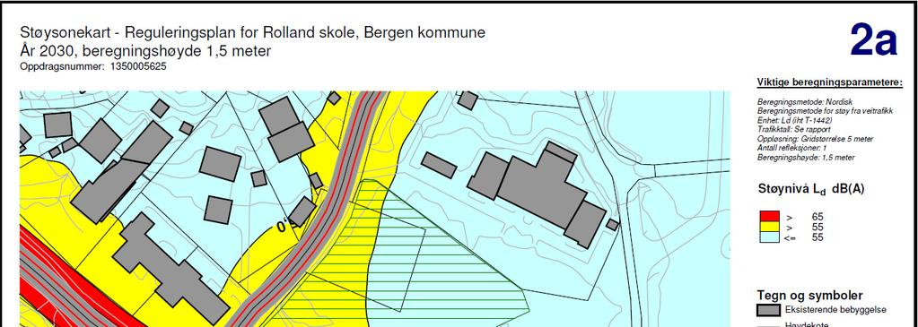 12 (13) STØYUTREDNING Uteområde (år 2030) Støysonekartet i figur 7 under viser støysituasjonen for år 2030, 1,5 meter over terreng. Uteområdet er markert med grønn skravur.