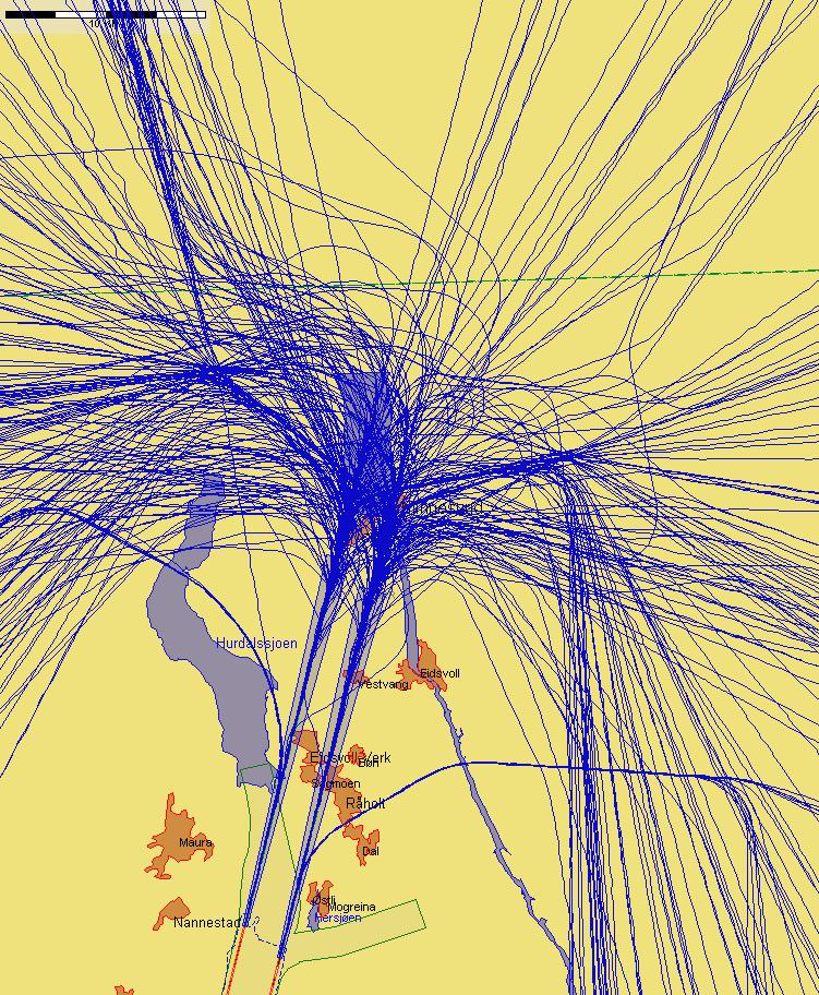 Landinger fra nord med jetfly, eksempeldag med sørlig trafikkretning hele dagen Figur 4. Fredag 2.