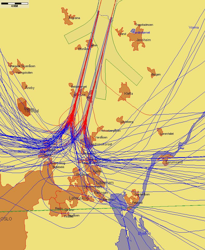 9.3.2 Landinger, rapportering iht 9, Forskrift om støyforebygging, Gardermoen Jetflylandinger fra sør med sen tilslutning til ILS-glidebanen Figur 6.