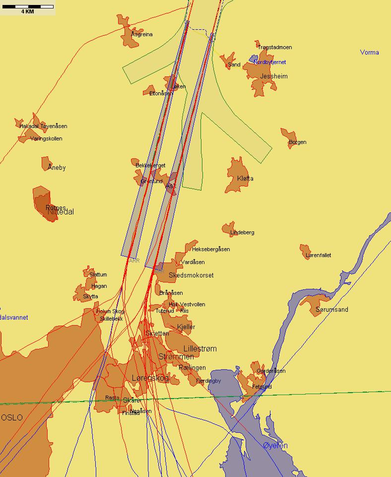 Jetflylandinger fra sør med lav høyde sør for N 59 55 00 Figur 8.