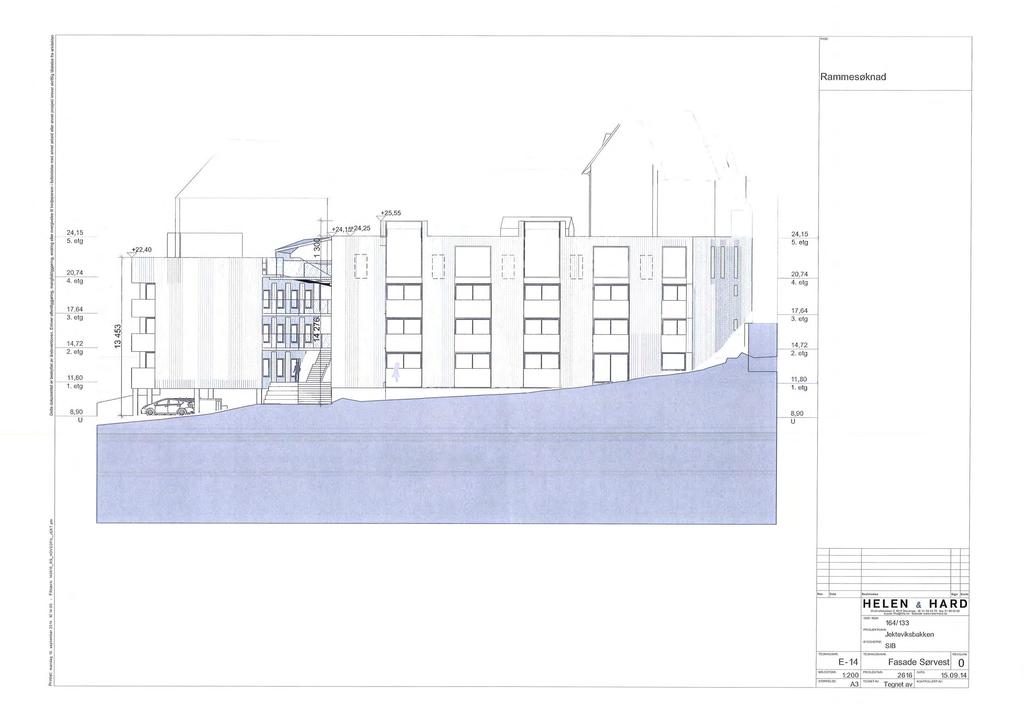 SØRVST odkjent rammesøknadstegning. atert.. SØRVST ndret fasade-tegning teknisk rom, regulert byggehøyde +m, +,. etasje teknisk rom regulert byggehøyde +,m,, +,.