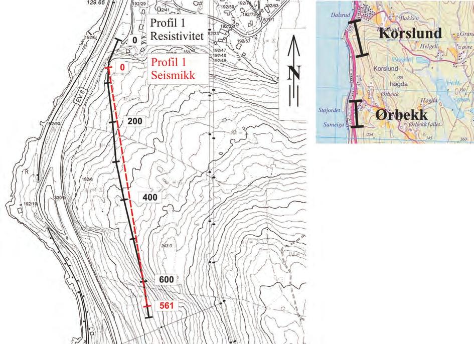 3.2 Korslund Ved Korslund var det tidligere målt et 561 meter langt refraksjonsseismisk profil.