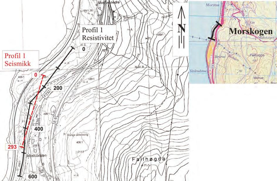 3.3 Morskogen Ved Morskogen var det tidligere målt et 293 meter langt refraksjonsseismisk profil.