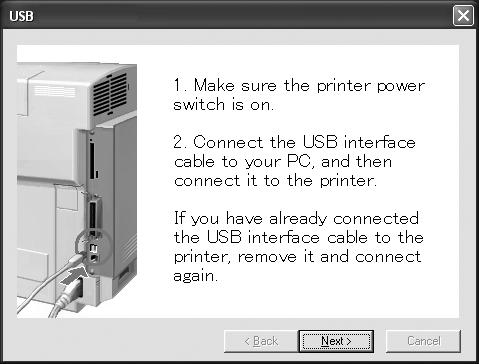 7 Velg Local Printer with USB cable og klikk så på Next. 2.