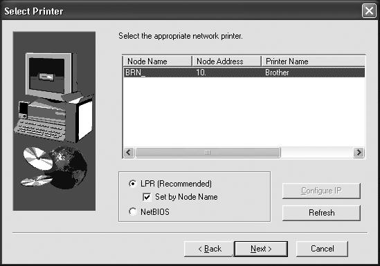 Når skjermen Select Components vises, setter du hake ved PS Printer Driver, og følger deretter instruksene på skjermen. For NetBIOS-brukere: Velg skriveren din og NetBIOS og klikk på Next.