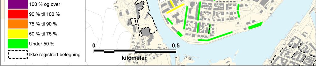 De mest sentrale gateparkeringsplassene i