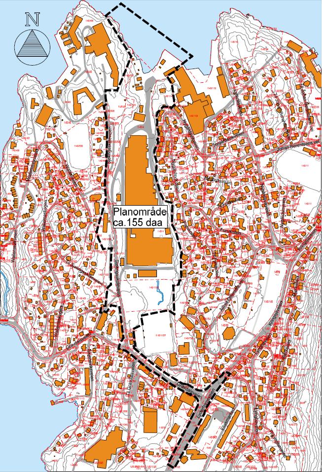 tidligere Blikkvalseverket. Planområdet er på ca 155 daa med et bruksareal på ca 43.5000 m 2 BRA i tidligere industrihall og bygninger.