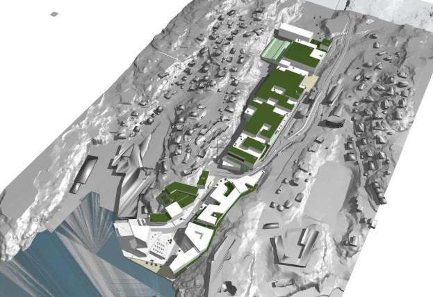 og 80.000 m 2 BRA. Utbygging er planlagt som nye bygg på (kai)arealet mot sjøen og som nye byggvolum på taket av industrihallen.