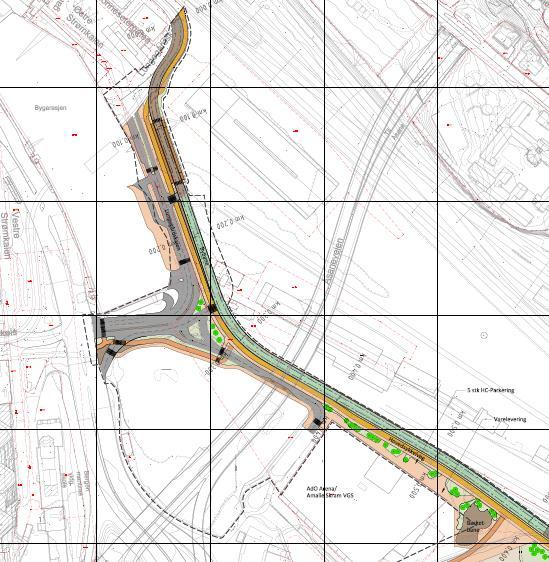 1.3.2. Delstrekning 1 1.3.2.1. Anbefalt trasé Traséen strekker seg fra kobling med eksisterende trasé sør for Nonneseter til foreløpig endeholdeplass i Spelhaugen. Traséen har 8 holdeplasser og er ca.