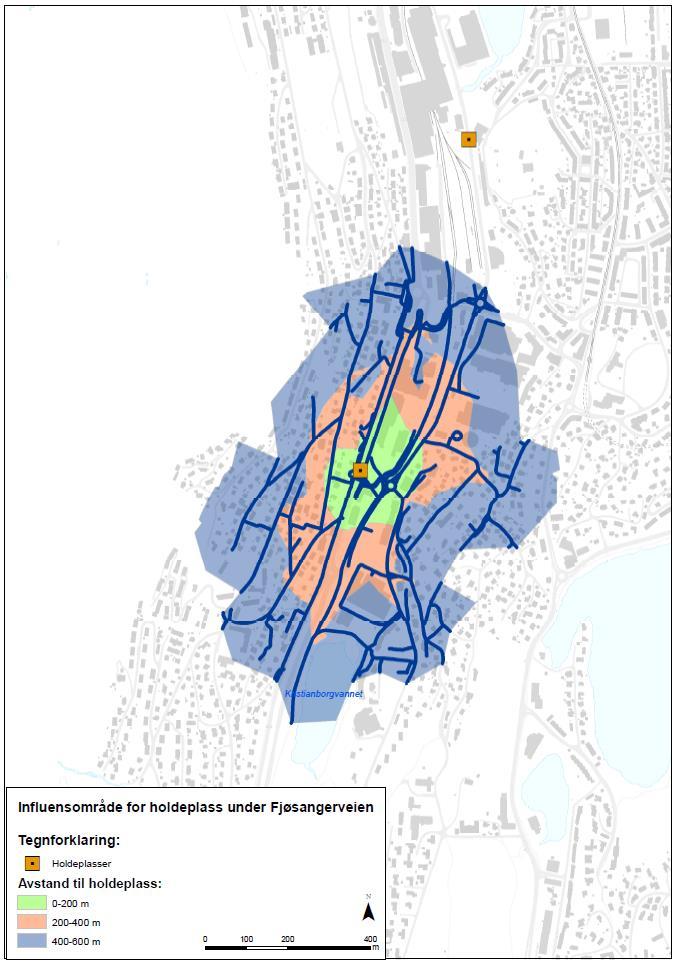 Holdeplass Kanalveien Plassering av holdeplass Kanalveien er regulert i områdeplan for Mindemyren og derfor ikke tatt med i denne analysen.