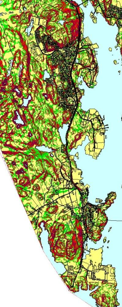 Utviklingsretninger i Egersund 26 6.3 Område C - Eigerøy Figur 6-3 Kartutsnitt område C - stigningsforhold, kommuneplan og markslag. Kilde: Asplan Viak, Eigersund kommuneplan 2007 2019 og www.