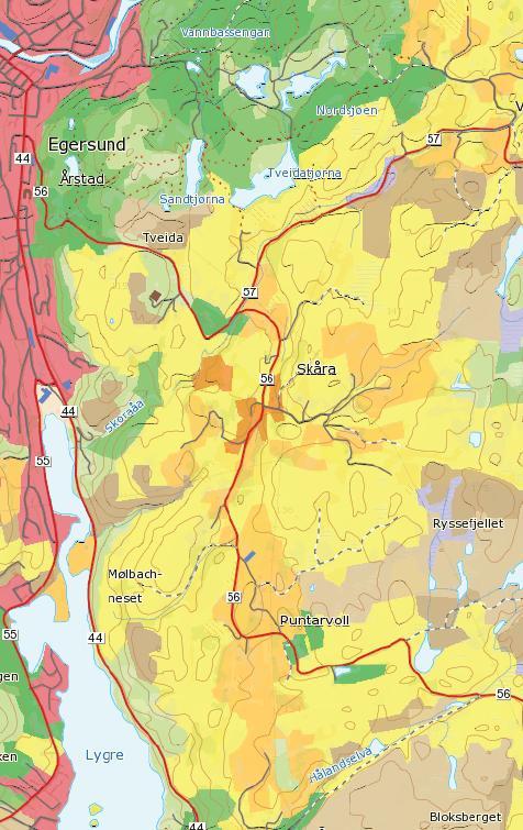 I krysset mellom Sokndalsveien og Hestnesveien er det avsatt område til næringsformål, og dette er delvis utbygd. Begrenset utbyggingspotensial.