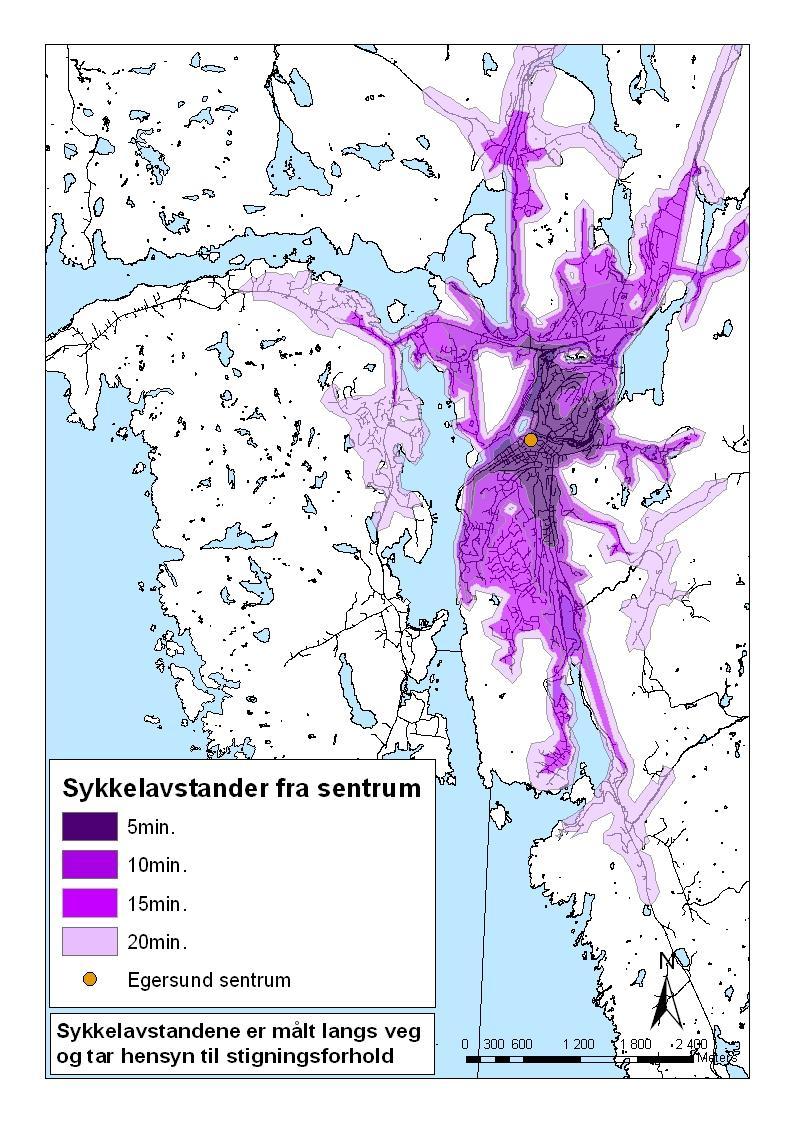 Utviklingsretninger i Egersund 38 Figur 8-1Sykkelavstand