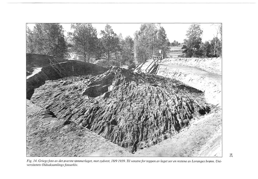 Fig. 14. Griegs foto av det øverste tømmerlaget, mot sydvest, 18/9 1939.