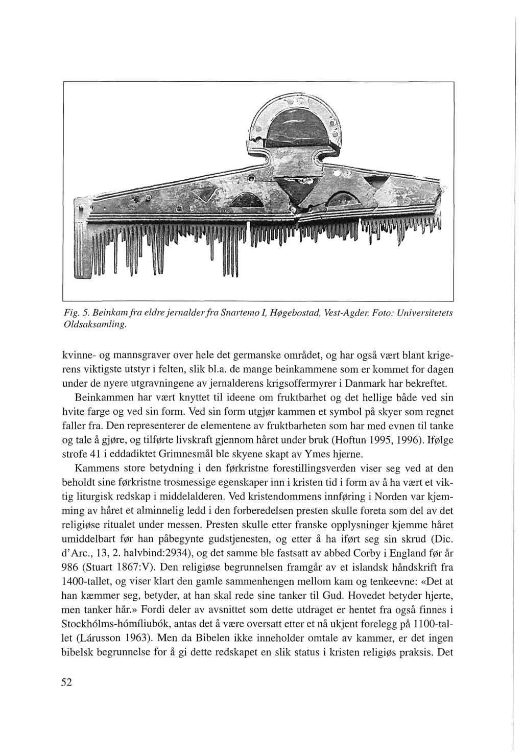 Fig. 5. Beinkamfra eldre jernalderfra Snartemo I, Høgebostad, Vest-Agda Foto: Universitetets Oldsaksamling.