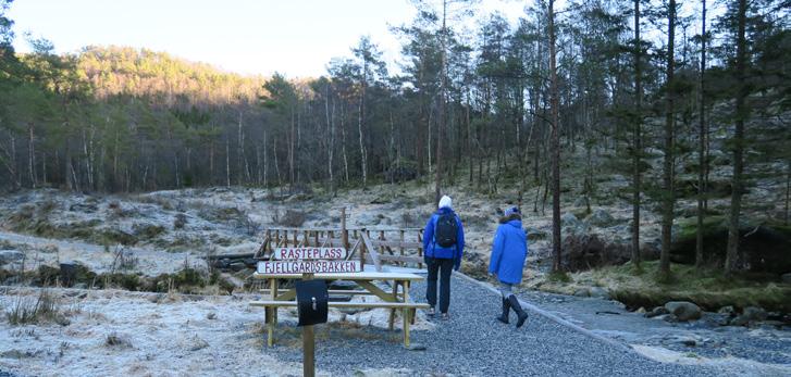 Vel oppe på toppen kan du sjå innover mot Sunnhordlandsfjella, Fjellberg, Ølensfjorden og Haugalandet. Terreng: God sti gjennom skog i bratt terreng. Avstand: Ca. 3,6 km t/r. Tidsbruk: Ca.