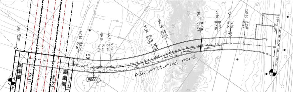 Nordre adkomsttunnel Det skal etableres adkomsttunnel fra stasjonhallens nordre ende. Denne vil gå under fv. 313 og munne ut ved dagens jernbanestasjon.