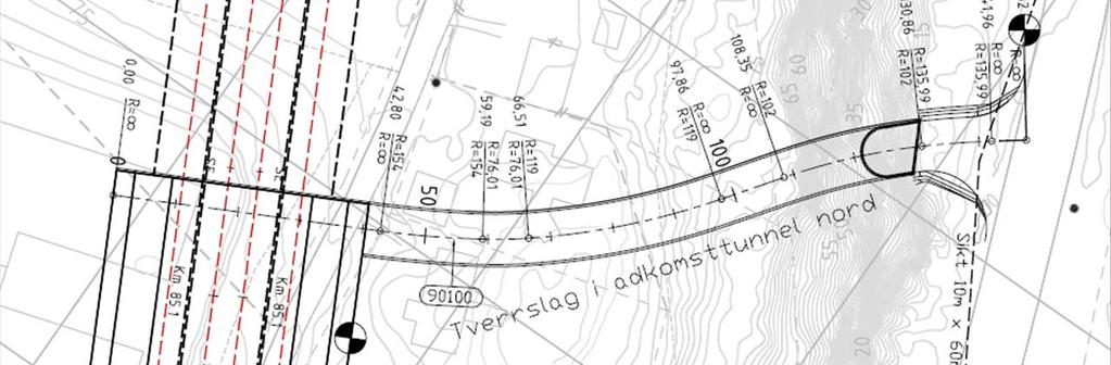 Bilde: Tverrslag i adkomsttunnel nord Tverrslagstunnel JT-R7 Bilde: Tverrslagstunnel JT-R7 Det blir regulert nytt tverrslag istedenfor rømningstunnel sør for stasjonshallen.