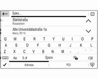 Hurtigsøk etter adresse eller POI Velg Søke. En liste med nylige destinasjoner og et tastatur vises i en meny.