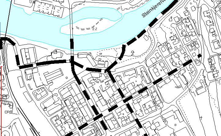 Trafikkarealer - sykkeltraseer Nord-sør: Kongensgtsom hovedåre. Sammenheng med trase fra Figgaog Lerkehaug fra sør, fra Nordsia i nord. Skolegt.