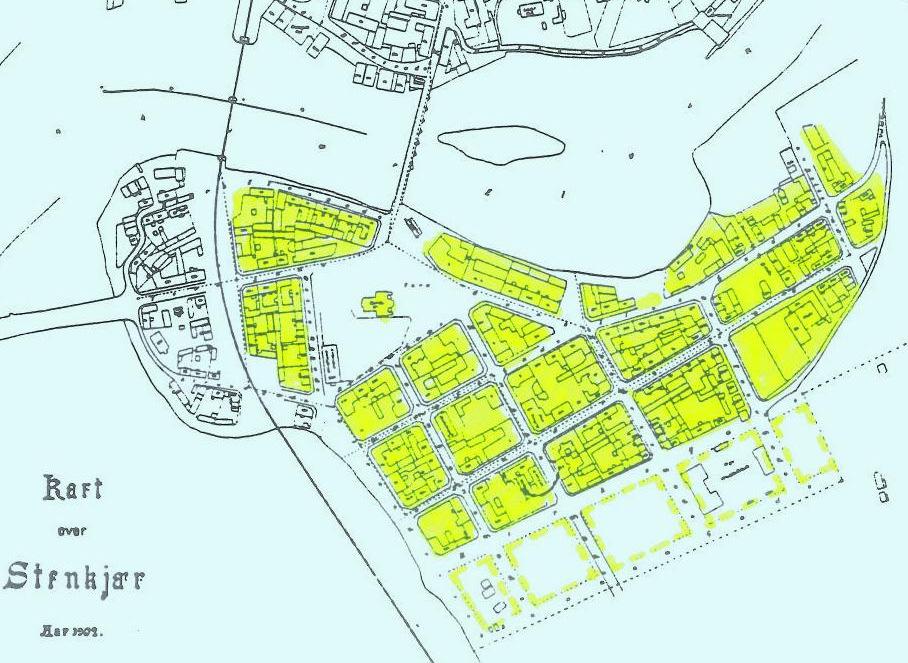 av1800-tallet. Bybrann i 1900. Rask gjenoppbygging.