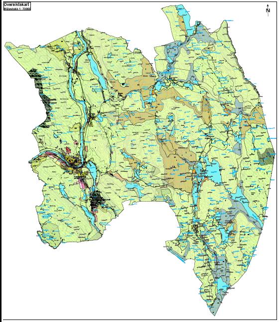 hva er nå det? Plankartet er tosidig og inneholder et oversiktskart i målestokk 1:70 000 og detaljering av arealbruken i Kongsvinger by og tettstedene i målestokk 1:10 000.
