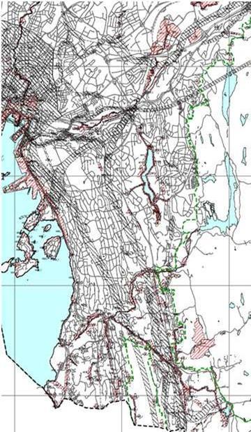 Figur 73 Oslos kommuneplan. Kart over sikringssoner og faresoner.