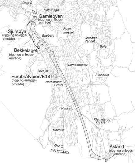 det overordnede gatenettet knytter kombinerte områder og småhusområder til denne gata. Områdereguleringen omfatter ikke Åslandkrysset eller detaljerte planer for T- banetrase.
