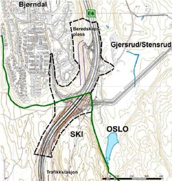 Nytt Åslandkryss Jernbaneverket kom i 2014 med planinitiativ for nytt Åslandkryss, trase for T-bane og g/s-vei langs E6 (PBE saksnr. 201412482).