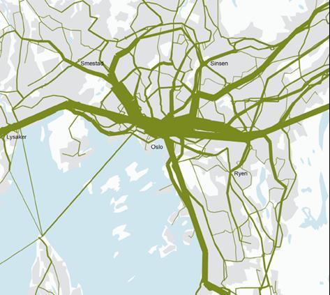 Figur 7 - Antall personreiser med kollektivtrafikk (YDT) i 2009 i Oslo.