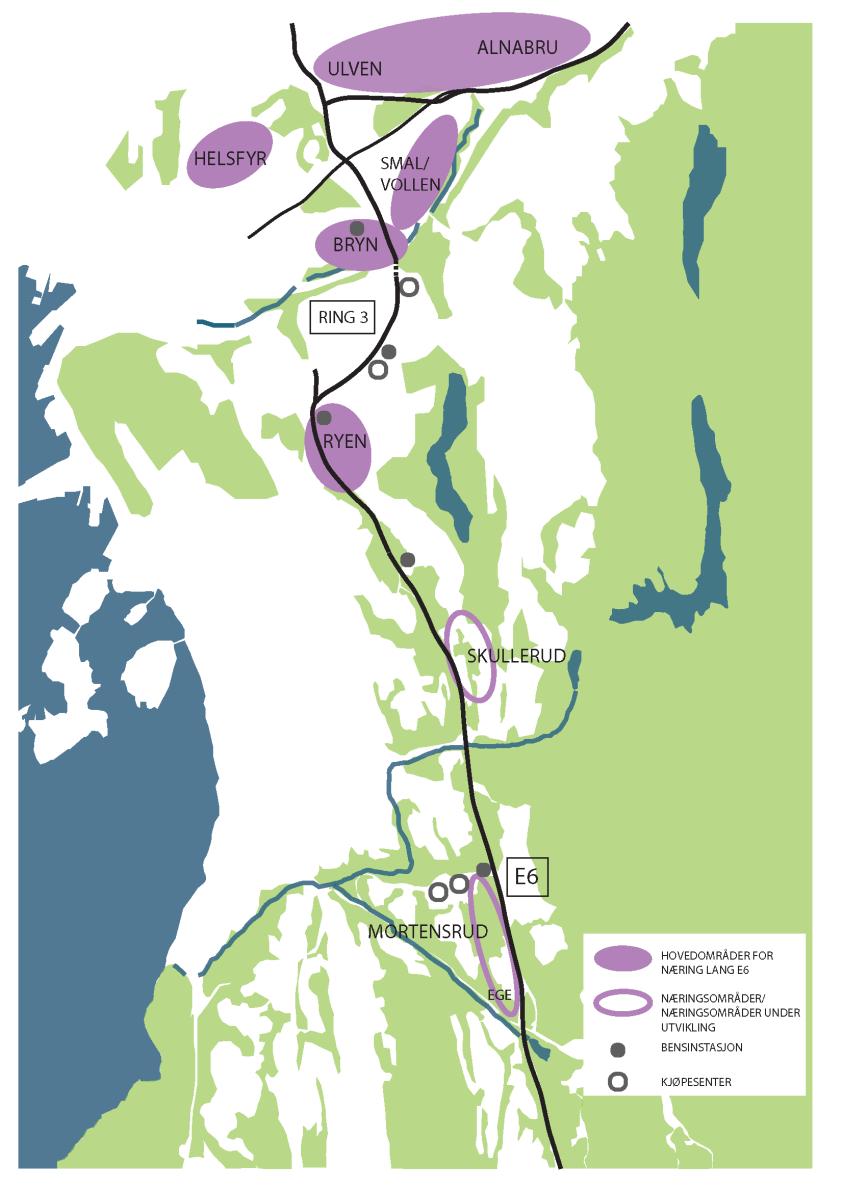 1.2.11 Næring Næringsvirksomhet langs E6 gir en god eksponering for bedrifter og er et attraktivt område for videre etablering av virksomheter.