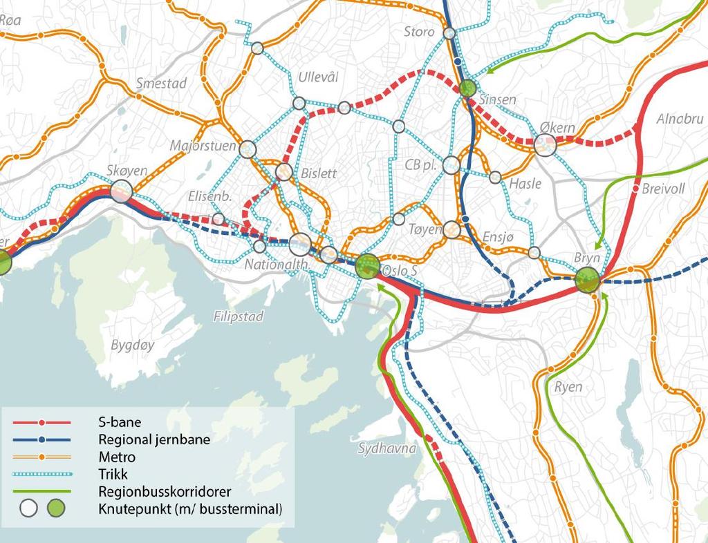 med flere tiltak for å bedre reiserelasjonene mellom Oslo syd og nord-øst (Ring 3-nedre Groruddalen).