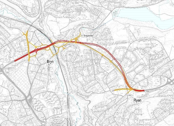 Kort Manglerudtunnel (fra Sørkorridorutredningen) Forslaget gir liten støy-avlastning og forbedring av luftkvalitet for området mellom Abildsø- og Ryen.