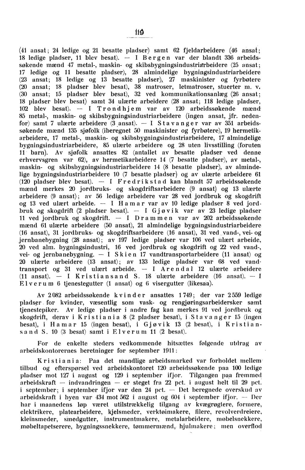 116 (41 ansat ; 24 ledige og 21 besatte pladser) samt 62 fjeldarbeidere (46 ansaf; 18 ledige pladser, 11 blev besat).