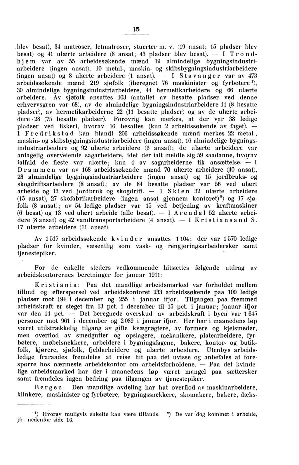 15 blev besat), 34 matroser, letmatroser, stuerter m. v. (19 ansat; 15 pladser blev besat) og 41 uleerte arbeidere (8 ansat ; 43 pladser blev besat).