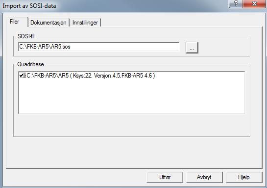 Importer deretter AR5 fra SOSI-fil til den nye og tomme