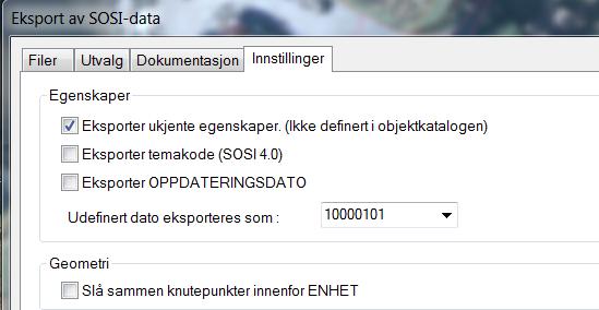 5.3. Eksporter til SOSI AR5-basen skal leveres Fylkeskartkontoret på SOSI-format. Bruk kommando (meny) Import/Eksport SOSI eksport SOSI 4.0 eller nyere. Nb!