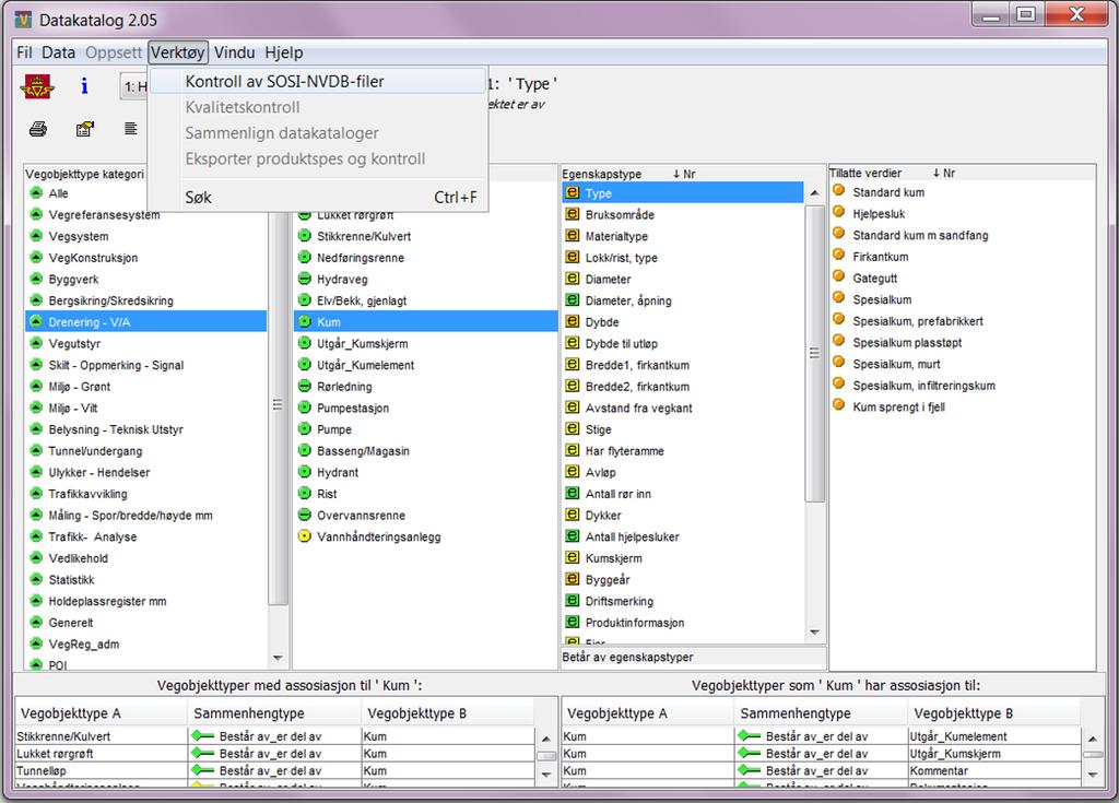5.4 SOSI-NVDB-kontroll For å kontrollere innholdet i NVDB-data kan det kjøres SOSI-NVDB-kontroll fra Datakatalogen Figur 15 Kontroll av SOSI-NVDB-filer Resultat av kontrollen kan enten komme i form
