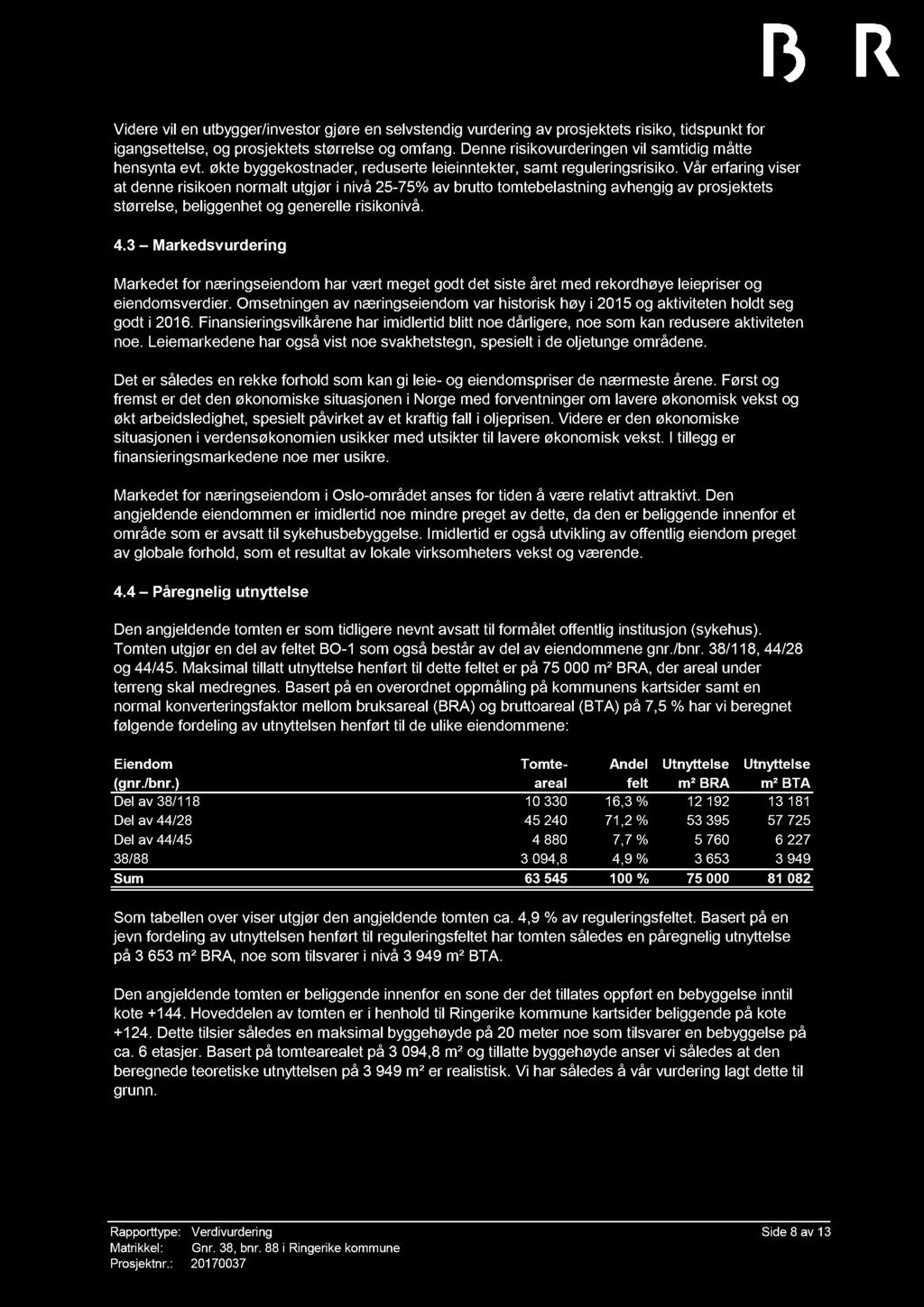 Videre vil en utbygger/investor gjøre en selvstendig vurdering av prosjektets risiko, tidspunkt for igangsettelse, og prosjektets størrelse og omfang.