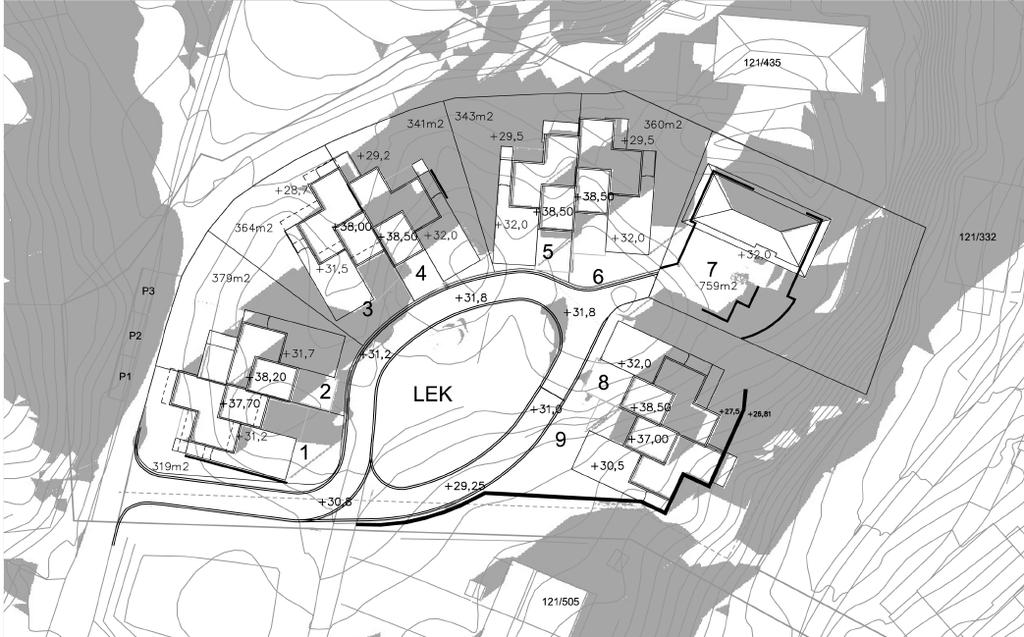 2 Sol- og skygge forhold Det er utarbeidd sol- og skyggekart med bygningsmasse lagt inn som viser sol, og skyggeforhold i planområdet, òg i forhold til naboer.