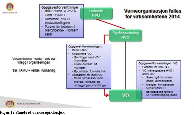 Saksutredning: Arbeidsgruppen har gjennomgått vedtatt standard verneorganisering som består av ledende hovedverneombud, hovedverneombud og verneombud.