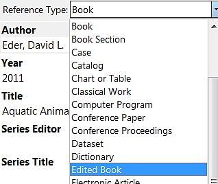 Eksempel på endring av referanser i en antologi: Eks a: Når du vil referere til HELE BOKA: endre Reference Type