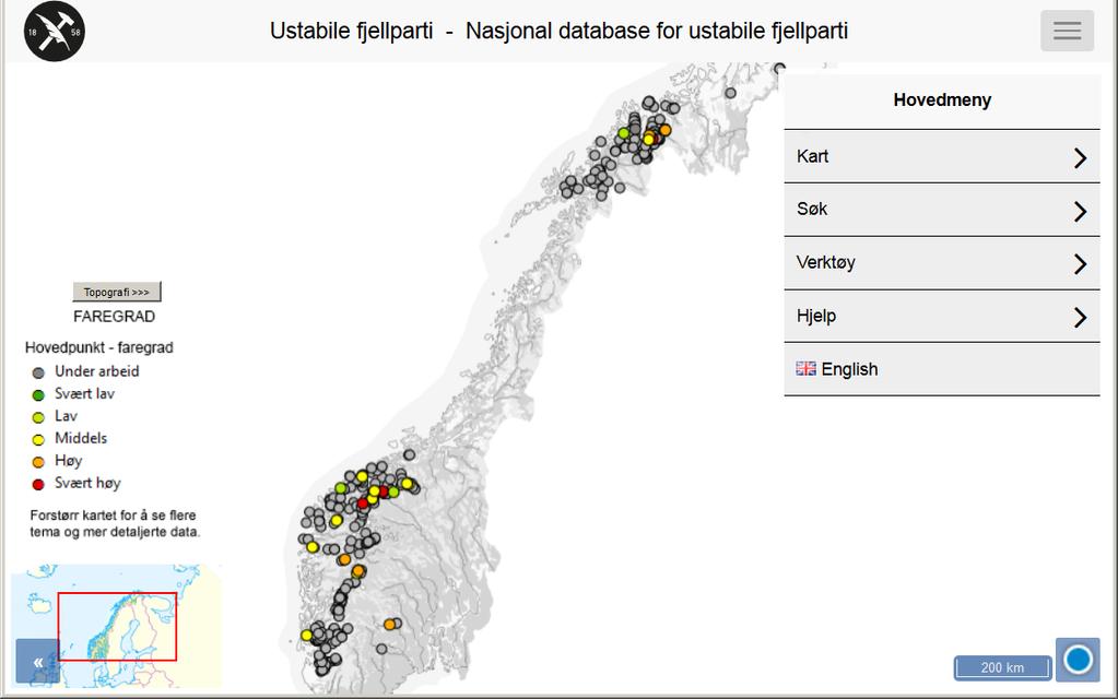 Database for ustabile fjellpartier 2 databaser publisert i høst 2016: NGU