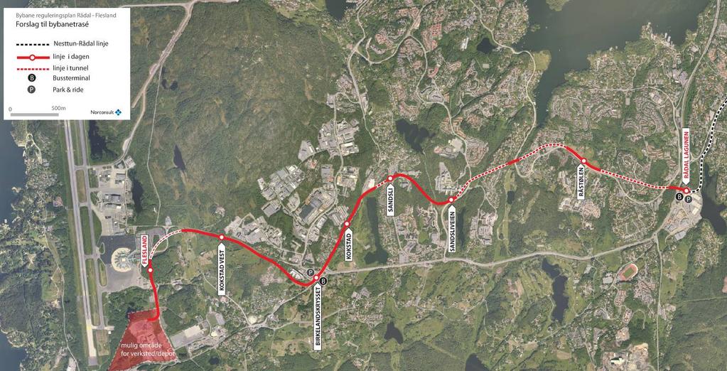 Side 4 av 14 1 INNLEDNING Denne rapporten omhandler ingeniørgeologiske forhold for tunneler ved utbygging av Bybanen i Bergen på strekningen Rådal - Flesland. Det er til sammen ca.