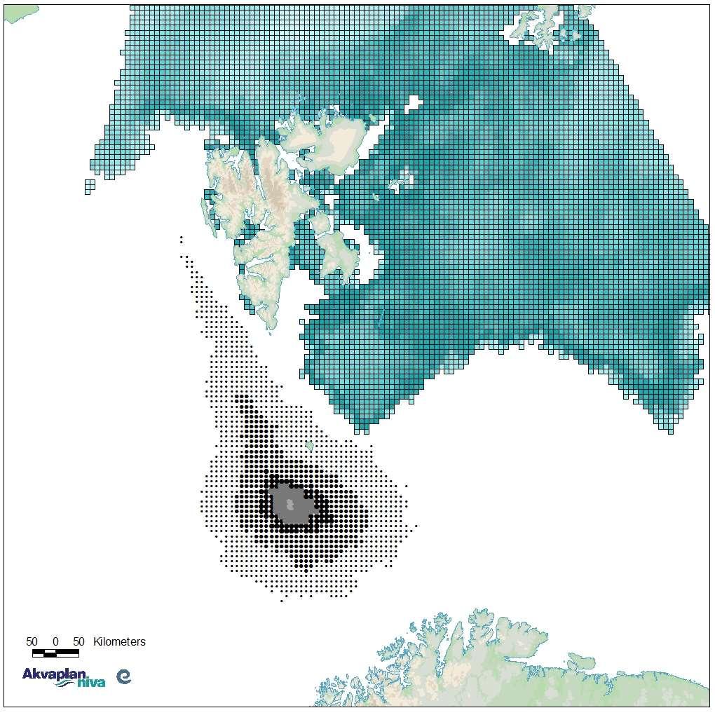 Figur 65 Modellert fordeling av isbjørn 15.04.