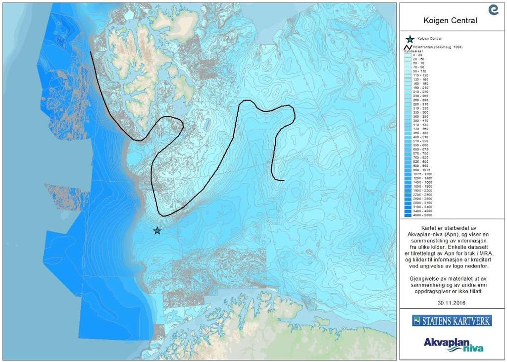 10.2 Polarfronten Nordøst av Bjørnøya dannes polarfronten der det varmere atlantiske vannet møter det kaldere polare vannet langs de batymetriske konturene, fra nordvest av Spitsbergen mot Bjørnøya,