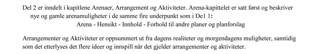 DEL 2 - LIV I OG BRUK AV MIDDELALDERBYEN Innhold: Arenaer, 13 mulige Arrangementer, dagens og morgendagens mulige Aktiviteter, dagens og morgendagens mulig Samlende organisering av arrangementer og