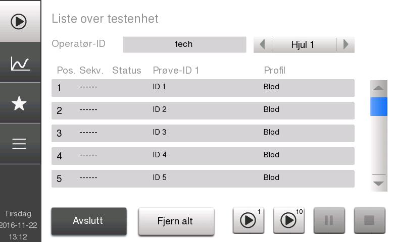 z Bla gjennom posisjonsnumrene på det valgte hjulet inntil posisjonsnummeret på hjulet stemmer overens med prøven som operatøren er i ferd med å laste inn. z Følg stegene for Valg av prøve ID.