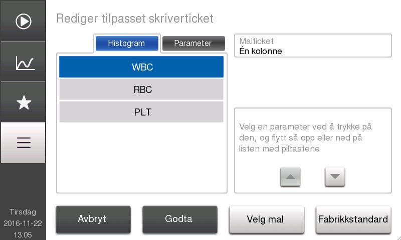 z Velg Topptekst for prøve, og velg Aktivert for å vise topptekst på utskriften, eller velg Deaktivert for ikke å vise topptekst på utskriften. Trykk på Godta og deretter på Lagre.