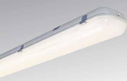 Industri Futurix Futurix LED - tett industriarmaturer IP65 for bruk i tøffe miljøer Utenpåliggende industriarmatur med skjerm og bred lysfordeling. Armaturstamme i lys grå glassfi berarmert polyester.